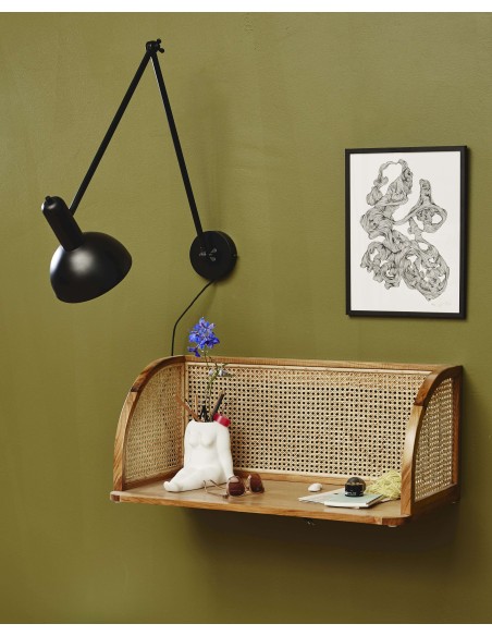 Escritorio de Pared MERGE, Teca / Ratán Natural - Nordal. Vackart