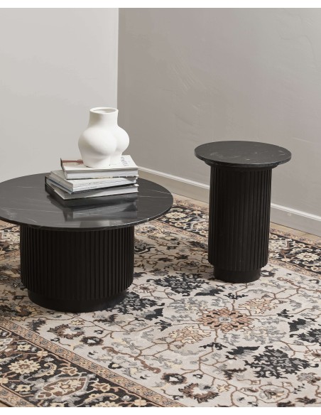Mesa Auxiliar ERIE Ø75 cm, Mango / Mármol Negro - Nordal. Vackart