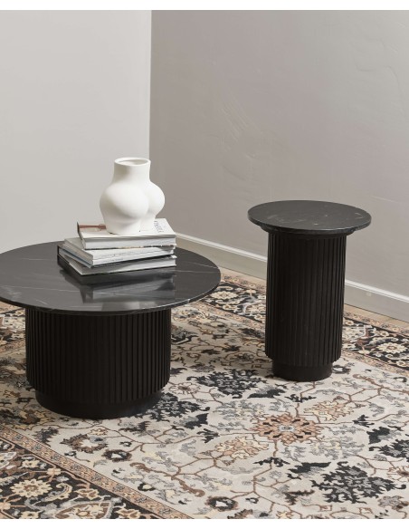 Mesa Auxiliar ERIE Ø40 cm, Mango / Mármol Negro - Nordal. Vackart