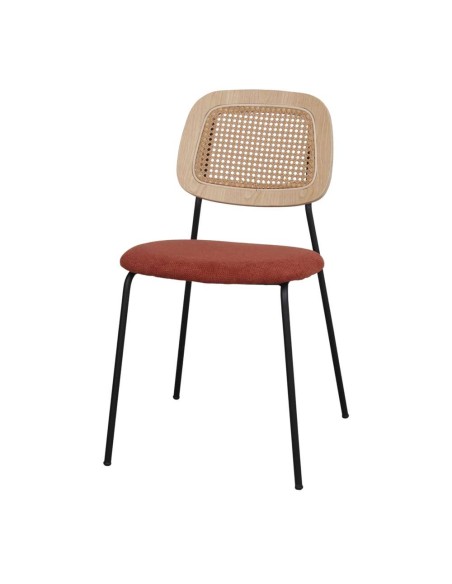 Silla BAYTON, Metal Negro / Ratán / Textil Terracota. Vackart