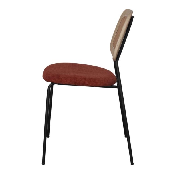 Silla BAYTON, Metal Negro / Ratán / Textil Terracota. Vackart Silla BAYTON, Metal Negro / Ratán / Textil Terracota. Vackart