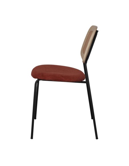 Silla BAYTON, Metal Negro / Ratán / Textil Terracota. Vackart