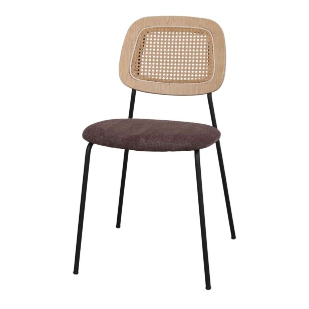 Silla BAYTON, Metal Negro / Ratán / Textil Topo. Vackart