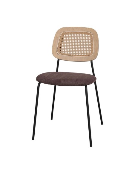 Silla BAYTON, Metal Negro / Ratán / Textil Topo. Vackart