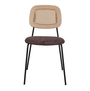 Silla BAYTON, Metal Negro / Ratán / Textil Topo. Vackart 2