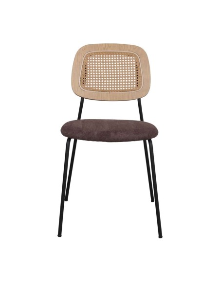 Silla BAYTON, Metal Negro / Ratán / Textil Topo. Vackart
