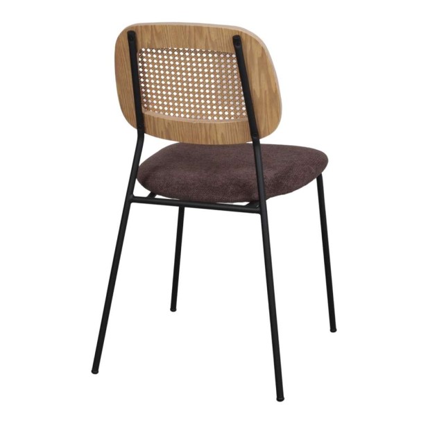 Silla BAYTON, Metal Negro / Ratán / Textil Topo. Vackart Silla BAYTON, Metal Negro / Ratán / Textil Topo. Vackart