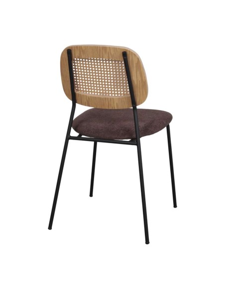 Silla BAYTON, Metal Negro / Ratán / Textil Topo. Vackart