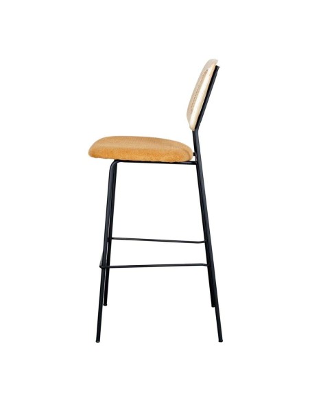 Taburete Alto CARDINAL 75 cm, Metal / Ratán / Textil Curry. Vackart