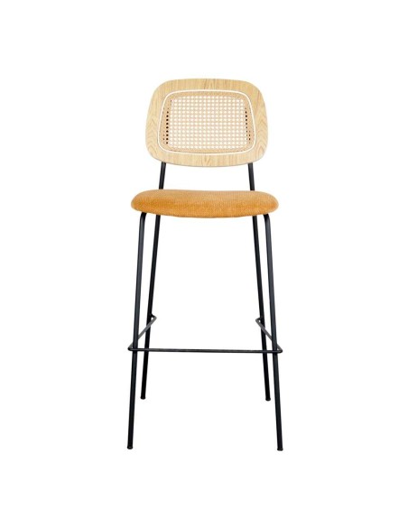 Taburete Alto CARDINAL 75 cm, Metal / Ratán / Textil Curry. Vackart