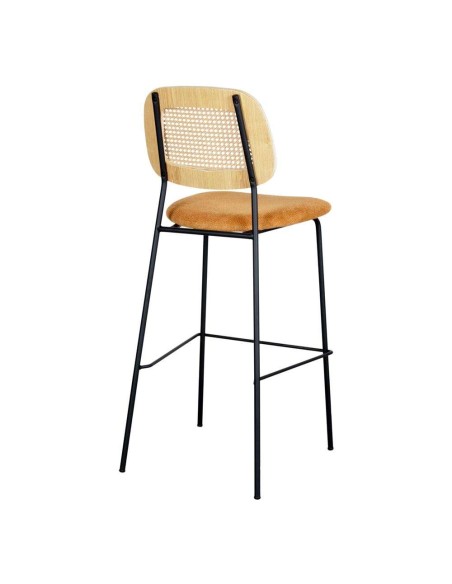 Taburete Alto CARDINAL 75 cm, Metal / Ratán / Textil Curry. Vackart