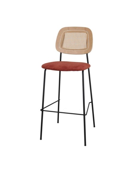 Taburete Alto CARDINAL 75 cm, Metal / Ratán / Textil Terracota. Vackart
