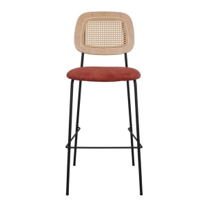 Taburete Alto CARDINAL 75 cm, Metal / Ratán / Textil Terracota. Vackart 2