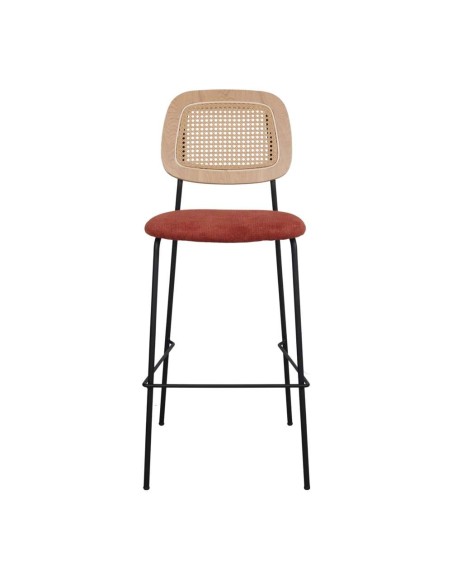 Taburete Alto CARDINAL 75 cm, Metal / Ratán / Textil Terracota. Vackart