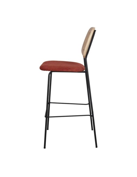 Taburete Alto CARDINAL 75 cm, Metal / Ratán / Textil Terracota. Vackart