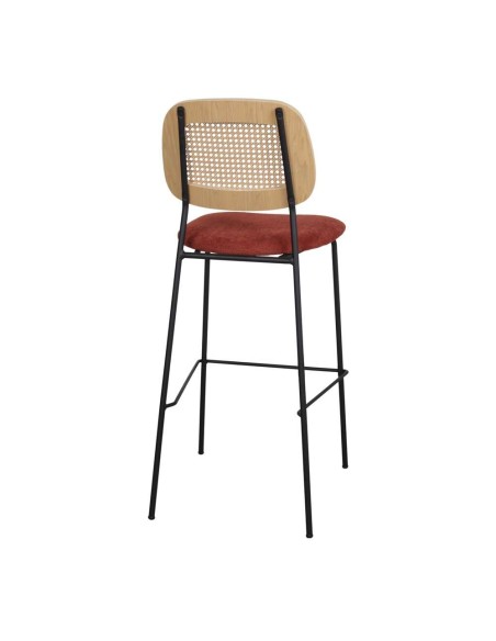 Taburete Alto CARDINAL 75 cm, Metal / Ratán / Textil Terracota. Vackart