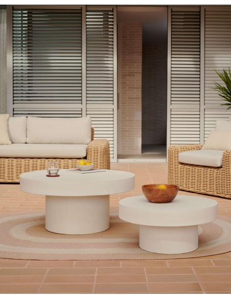 Mesa de centro redonda Aiguablava Ø90cm cemento blanco - Kave Home