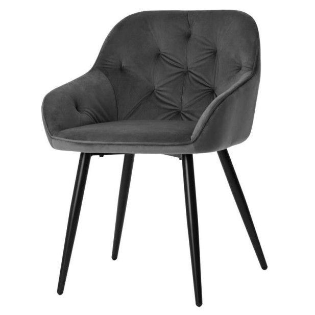 Silla con Brazos KNUS, Terciopelo Gris / Metal Negro. Vackart