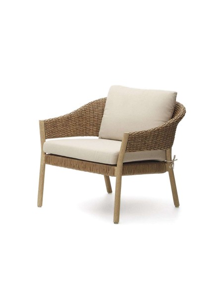 Set Pola de sofá de 2 plazas y 2 butacas eucalipto/ratán sintético FSC