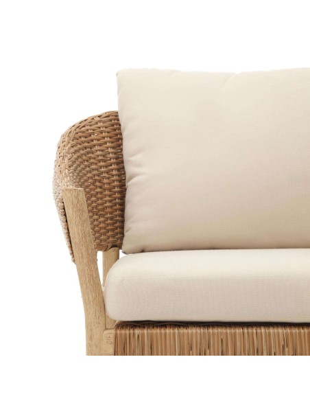 Set Pola de sofá de 2 plazas y 2 butacas eucalipto/ratán sintético FSC