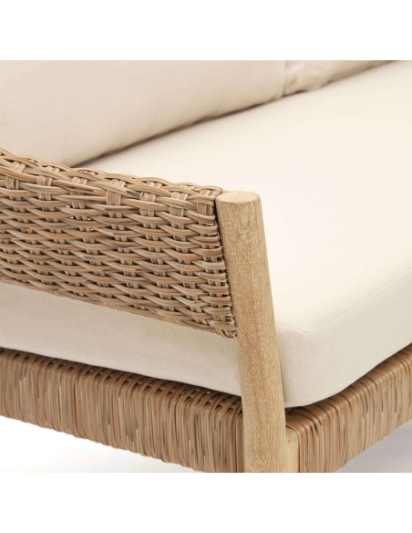 Set Pola de sofá de 2 plazas y 2 butacas eucalipto/ratán sintético FSC