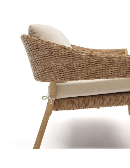 Set Pola de sofá de 2 plazas y 2 butacas eucalipto/ratán sintético FSC