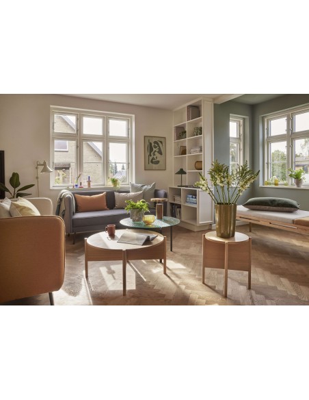 Sofá Cama AMBER, Roble Natural / Textil Beige / Naranja - Hübsch