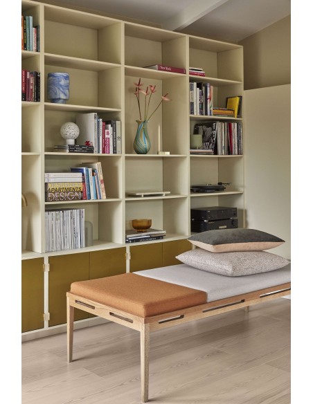 Sofá Cama AMBER, Roble Natural / Textil Beige / Naranja - Hübsch