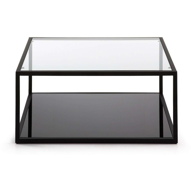 Mesa Blackhill 80x80cm negra, de centro en Cristal- Kave Home, Vackart