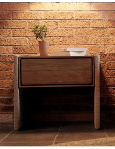 Mesita de Noche TAROK, Teca Reciclada / Cuerda Natural - Dareels. Vackart