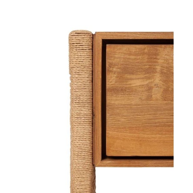 Mesita de Noche TAROK, Teca Reciclada / Cuerda Natural - Dareels. Vackart