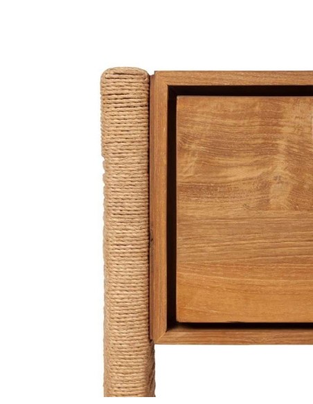 Mesita de Noche TAROK, Teca Reciclada / Cuerda Natural - Dareels. Vackart