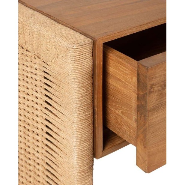 Mesita de Noche TAROK, Teca Reciclada / Cuerda Natural - Dareels. Vackart