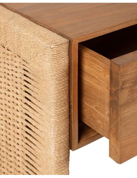 Mesita de Noche TAROK, Teca Reciclada / Cuerda Natural - Dareels. Vackart