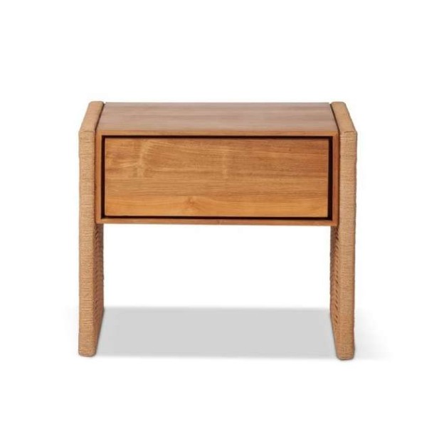 Mesita de Noche TAROK, Teca Reciclada / Cuerda Natural - Dareels. Vackart