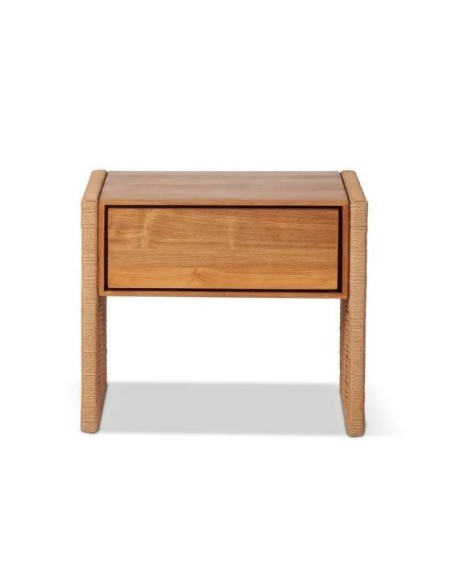 Mesita de Noche TAROK, Teca Reciclada / Cuerda Natural - Dareels. Vackart