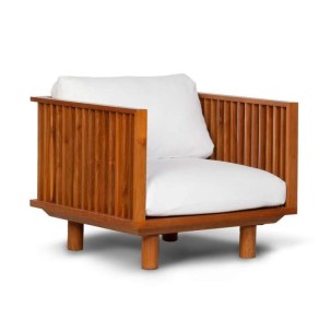 Sofá Exterior TOPRAK 1P, Teca Reciclada / Textil Blanco - Dareels. Los originales y exclusivos sofás de diseño de Dareels en Vackart, tu tienda de diseño online.