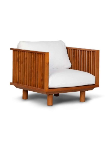 Sofá Exterior TOPRAK 1P, Teca Reciclada / Textil Blanco - Dareels. Vackart