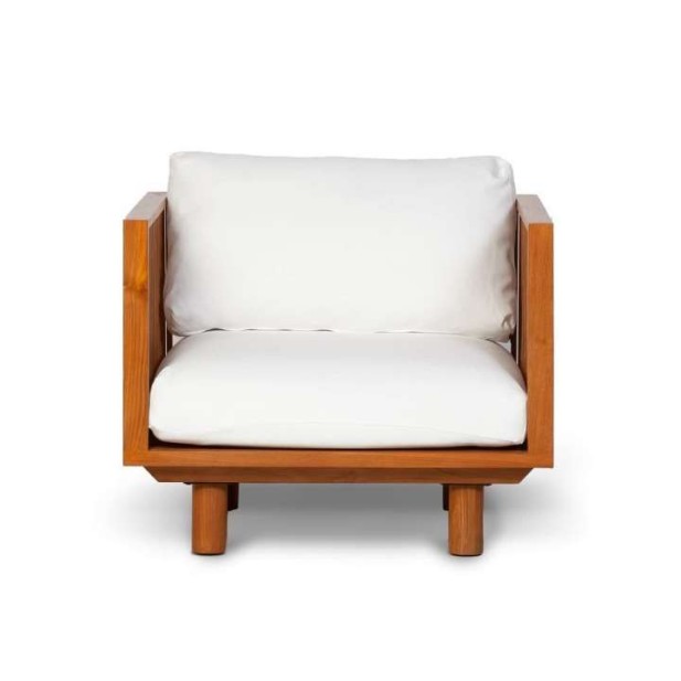 Sofá Exterior TOPRAK 1P, Teca Reciclada / Textil Blanco - Dareels. Vackart