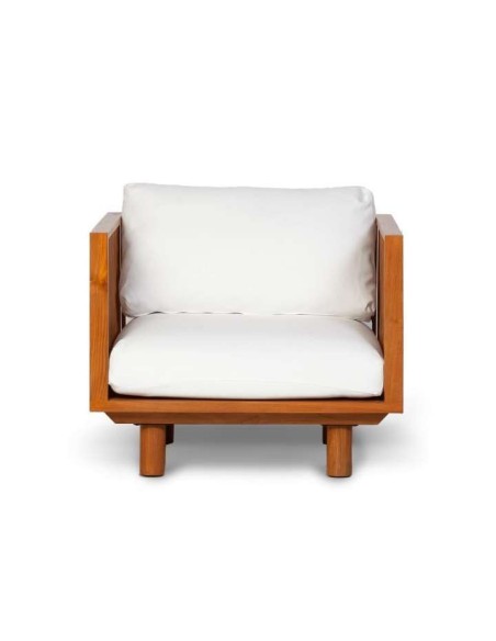 Sofá Exterior TOPRAK 1P, Teca Reciclada / Textil Blanco - Dareels. Vackart