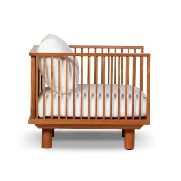 Sofá Exterior TOPRAK 1P, Teca Reciclada / Textil Blanco - Dareels. Vackart