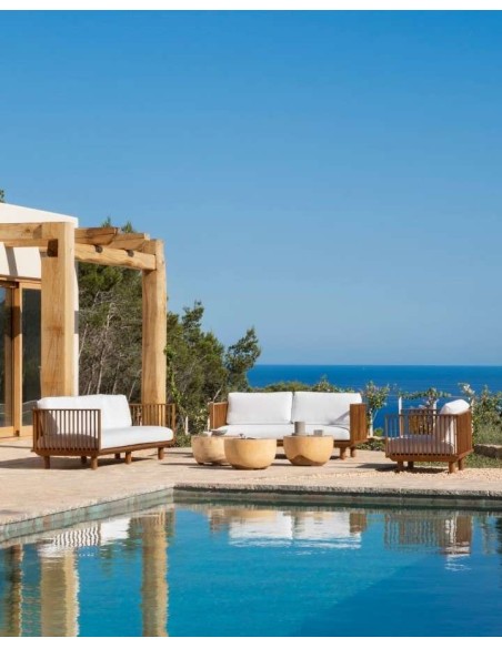 Sofá Exterior TOPRAK 3P, Teca Reciclada / Textil Blanco - Dareels. Vackart