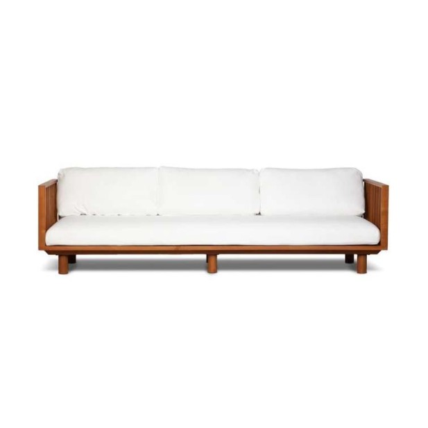 Sofá Exterior TOPRAK 3P, Teca Reciclada / Textil Blanco - Dareels. Vackart