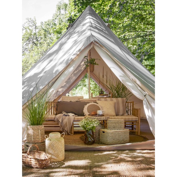 Set 2 Faroles MADLIN, Bambú Natural / Cristal - Bloomingville. Vackart