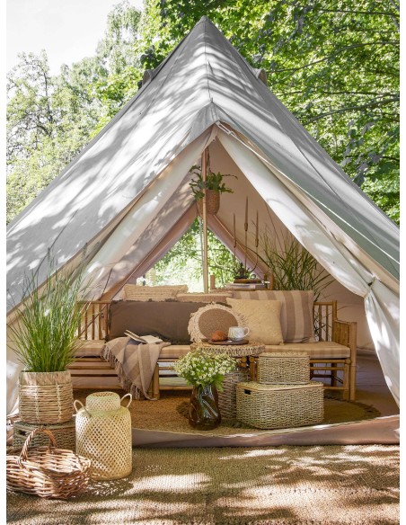 Set 2 Faroles MADLIN, Bambú Natural / Cristal - Bloomingville. Vackart