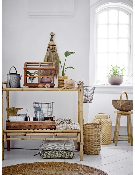 Set 2 Faroles MADLIN, Bambú Natural / Cristal - Bloomingville. Vackart