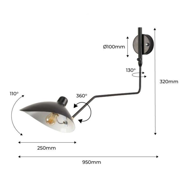 Lámpara Molle 1 Brazo Negro Inspiración, Aplique de Pared
