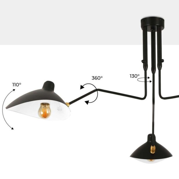 Lámpara Molle 3 Brazos Negro Inspiración, de Techo