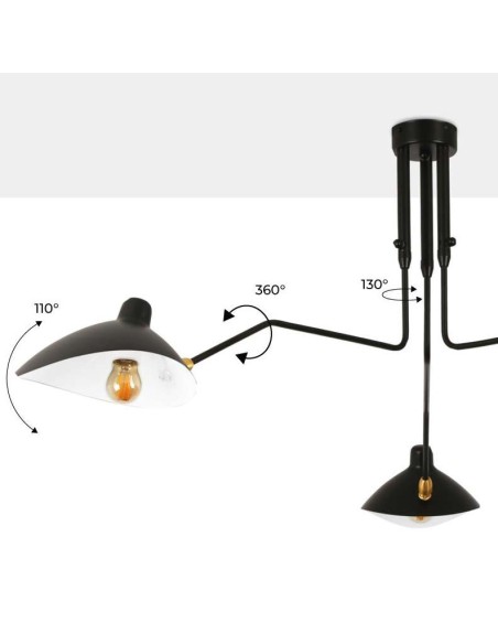 Lámpara Molle 3 Brazos Negro Inspiración, de Techo