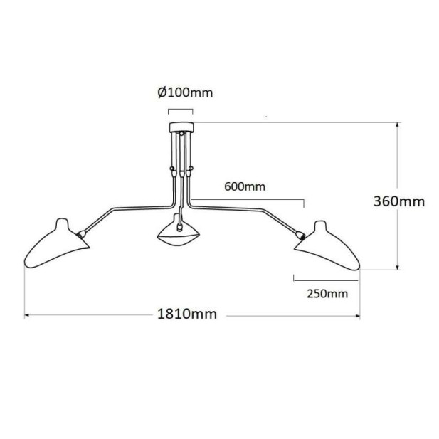 Lámpara Molle 3 Brazos Negro Inspiración, de Techo
